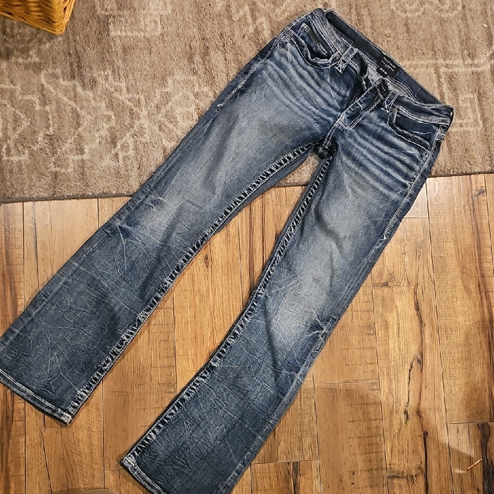 Buckle Men's Distressed Blue Bootcut Jeans
